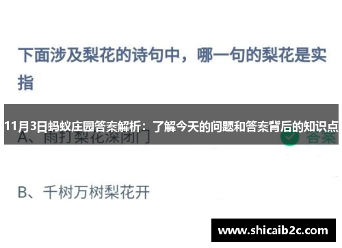 11月3日蚂蚁庄园答案解析：了解今天的问题和答案背后的知识点